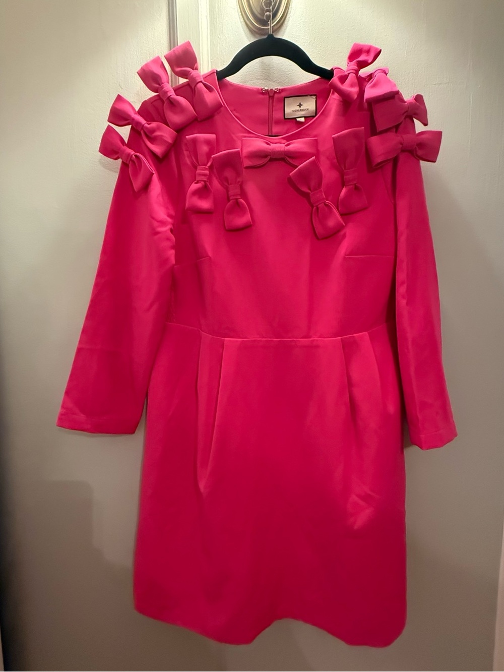 Tuckernuck Bright Pink Bow-Embellished Long Sleeve Dress